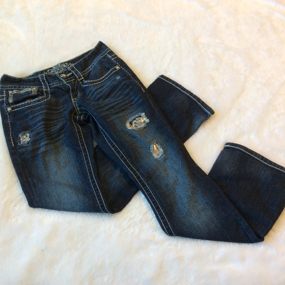 Maurices Boot Cut Bling Sequin Jeans 1 2 Low Rise - Picture 2 of 8